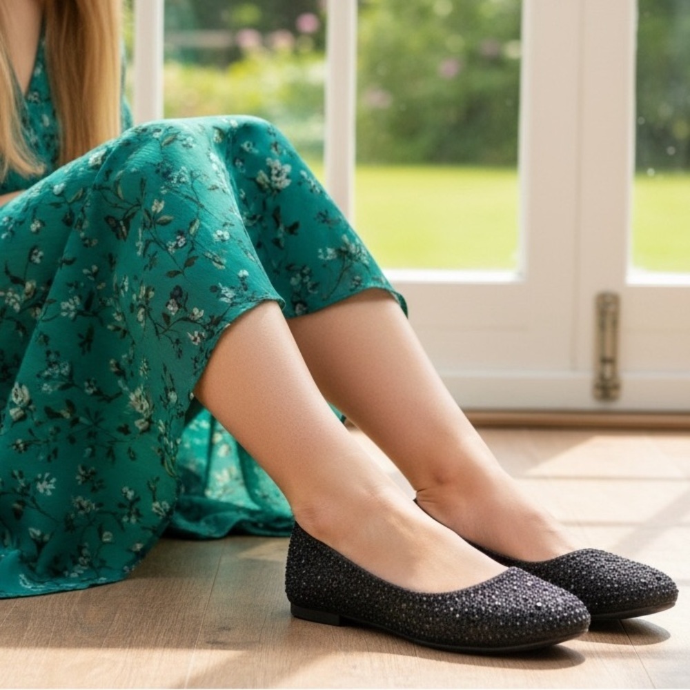 Dream Pairs Girls MUY-SHINE Flats Black Glitter Slip On Flats Size-4 NIB